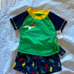 Boys BABY GAP dinosaur swim rashguard shorts 6 12